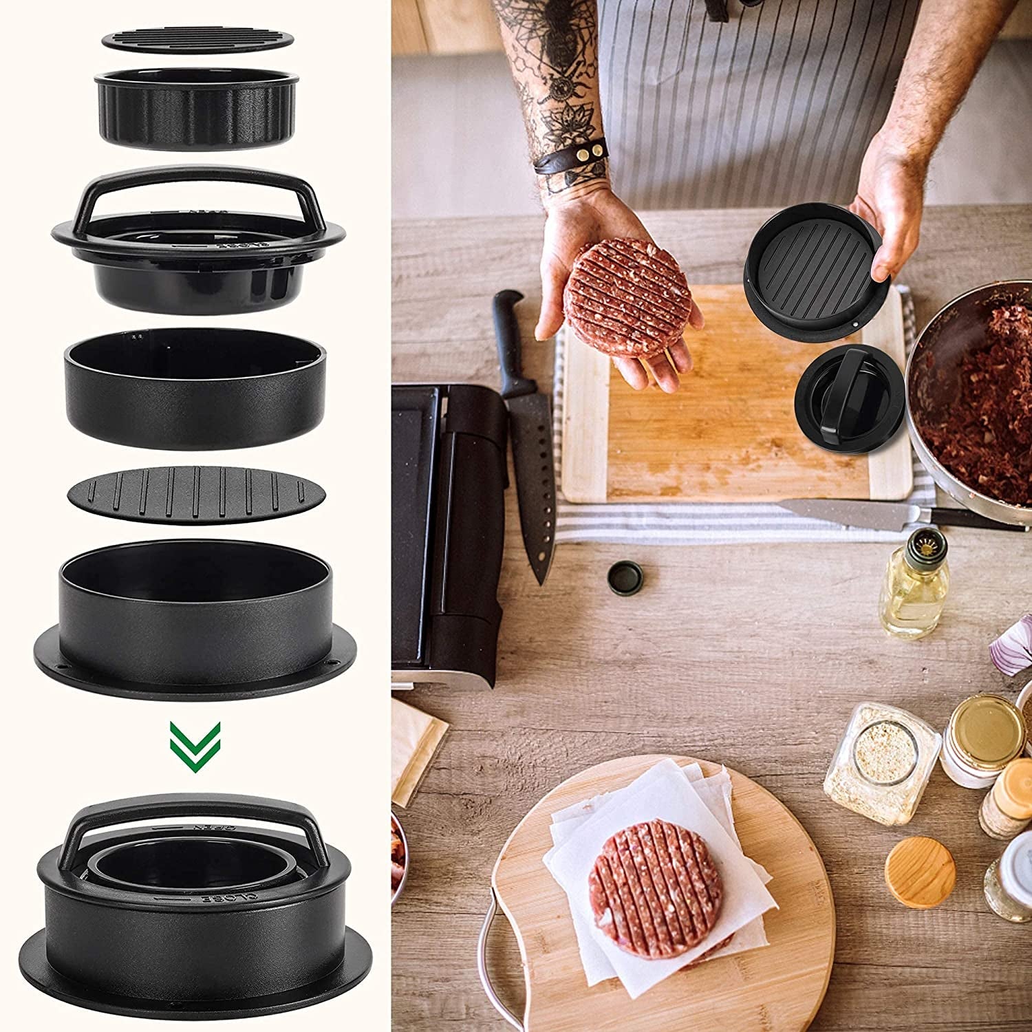 Hamburger Press Patty Maker. Burger Press. 3 in 1 Non-Stick Meat Beef Veggie Hamburger Mold. Kitchen Gadgets to Make Patty for Stuffed Slider BBQ Barbecue Grilling - Image 2