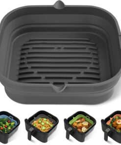 Silicone Air Fryer Liners Square – Reusable Collapsible Basket. Easy‑Clean Pot for 5.8‑8 Qt. 8.5 Large Baking Tray