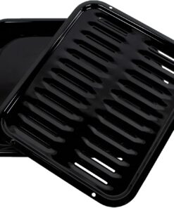 SPL50016 Large 2-Piece Broiler Pan & Grill Set Porcelain-On-Steel 16-1/2X12-3/4X1-3/4 Broiler Pan for Oven. Black