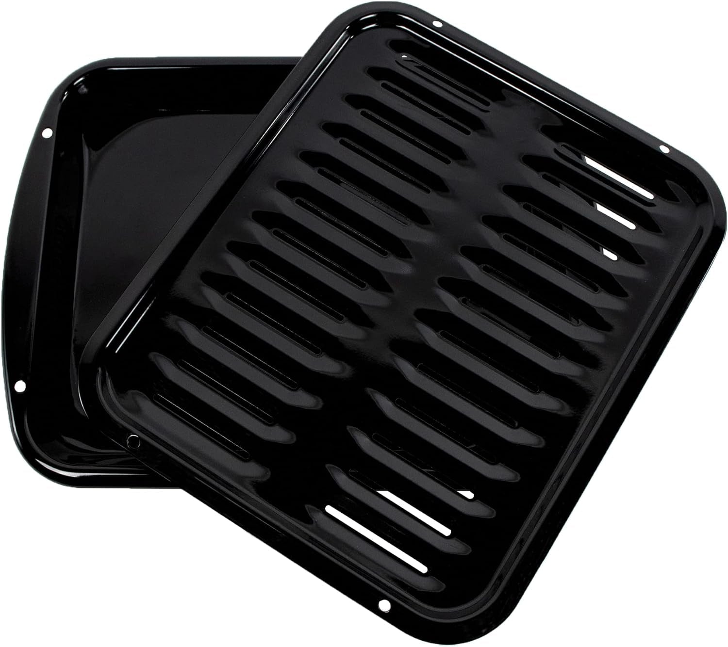 SPL50016 Large 2-Piece Broiler Pan & Grill Set Porcelain-On-Steel 16-1/2X12-3/4X1-3/4 Broiler Pan for Oven. Black