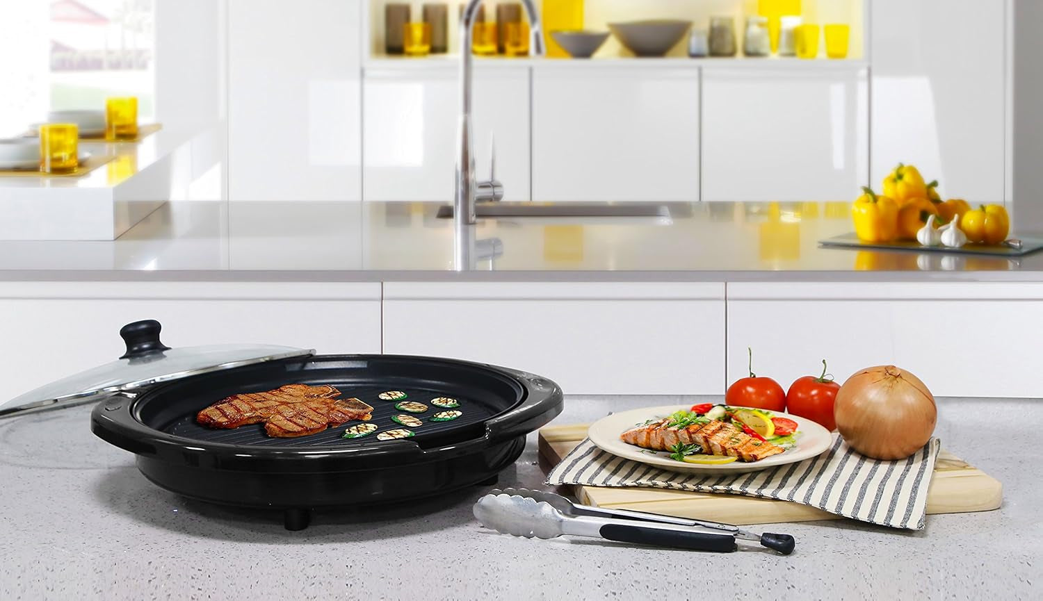 Elite Gourmet EMG-980B Smokeless Electric Tabletop Grill Nonstick. 6-Serving. Dishwasher Safe Removable Grilling Plate. Grill Indoor. Tempered Glass Lid. Adjustable Temperature. 14 Black - Image 10