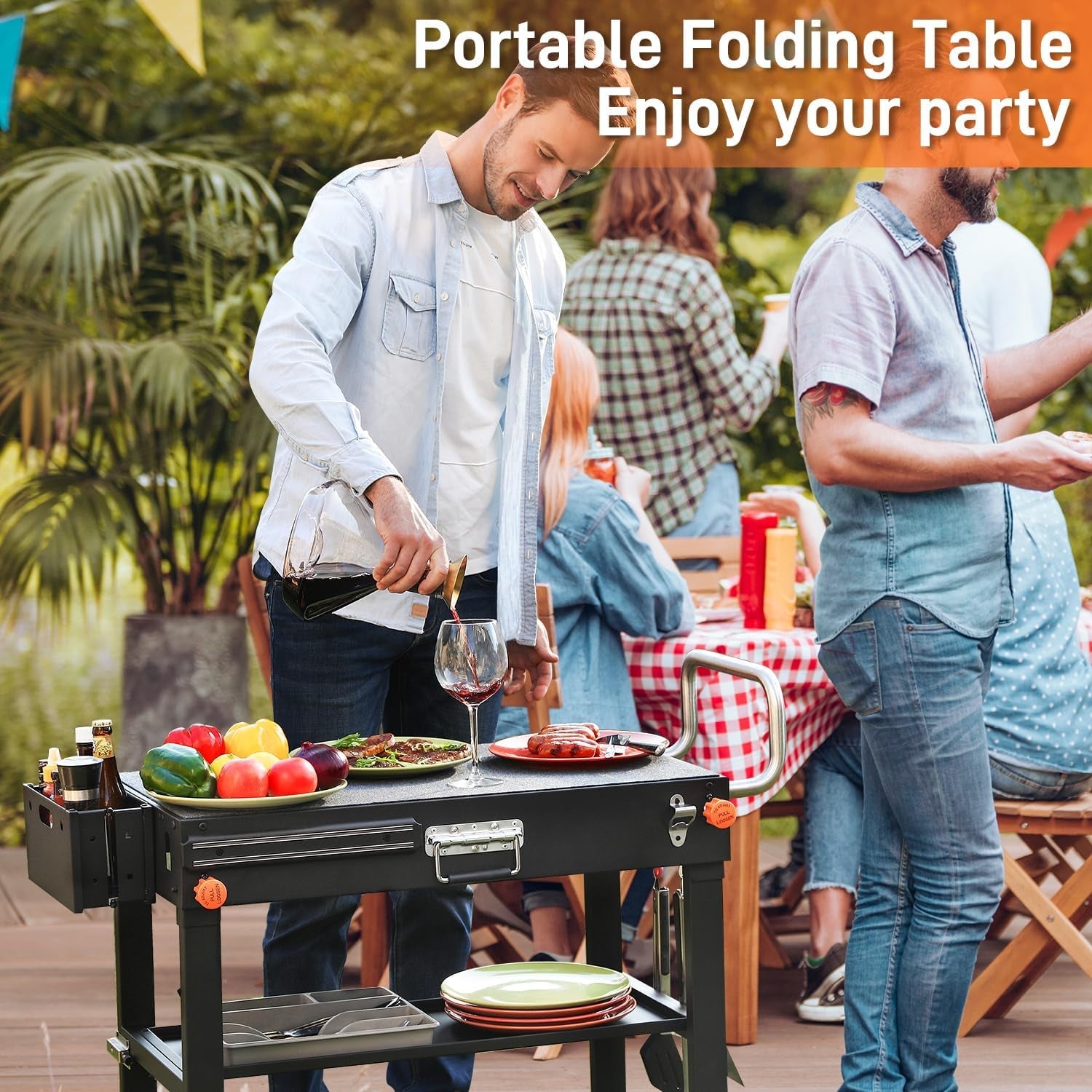 Outdoor Portable Grill Table Stand - Folding Prep Stand for 17 or 22 Blackstone Griddle. Large Space Blackstone Table with Wheels. Pizza Oven Cart for Ninja. Patio Grilling Backyard BBQ Grill Cart. - Image 7