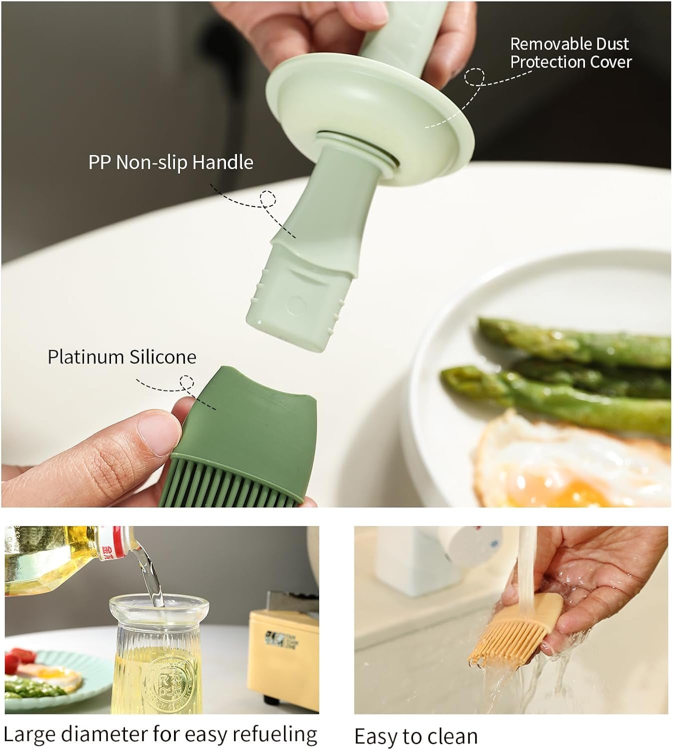 Glass Oil Dispenser Bottle with Silicone Basting Brush – 3‑in‑1 for Olive Oil. Vinegar. Sauce. BBQ & Cooking (Green) - Image 2