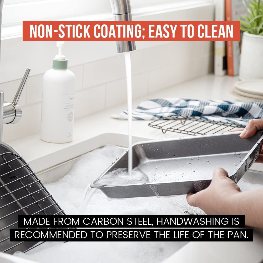 Chef Pomodoro Nonstick Carbon Steel Large Roasting Pan with Rack.Turkey Roasting Pan. Roaster Pan for Oven. Turkey Roaster Pan. Roaster Bakeware Grey - Image 8