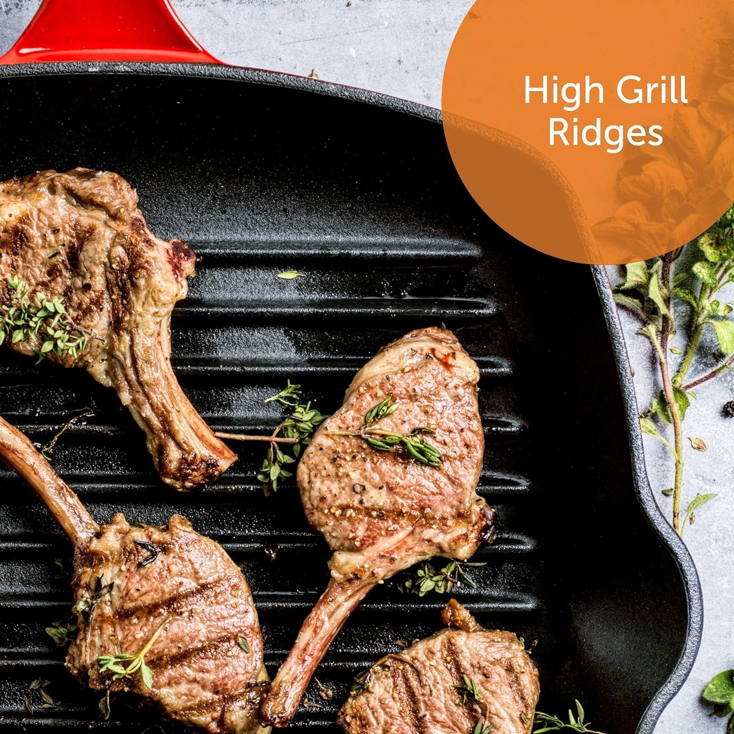 Bourgogne Enameled Cast Iron Induction Nonstick Grill Pan. PFAS Free. Dishwasher Safe. Chili Red - Image 3