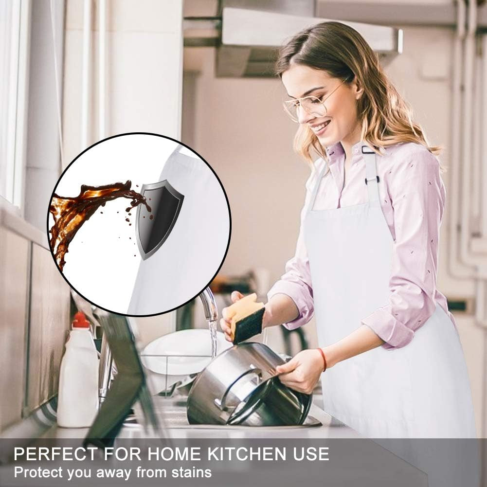 Jubatus 12 Pack 100% Cotton Aprons Bulk with 2 Pockets Cooking Chef Kitchen Adjustable Bib Apron for Women Men. White - Image 3