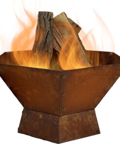 Sunnydaze Rustic Affinity 23-Inch Steel Raised Outdoor Fire Pit Kit with Oxidized Finish - Hexagon-Shaped