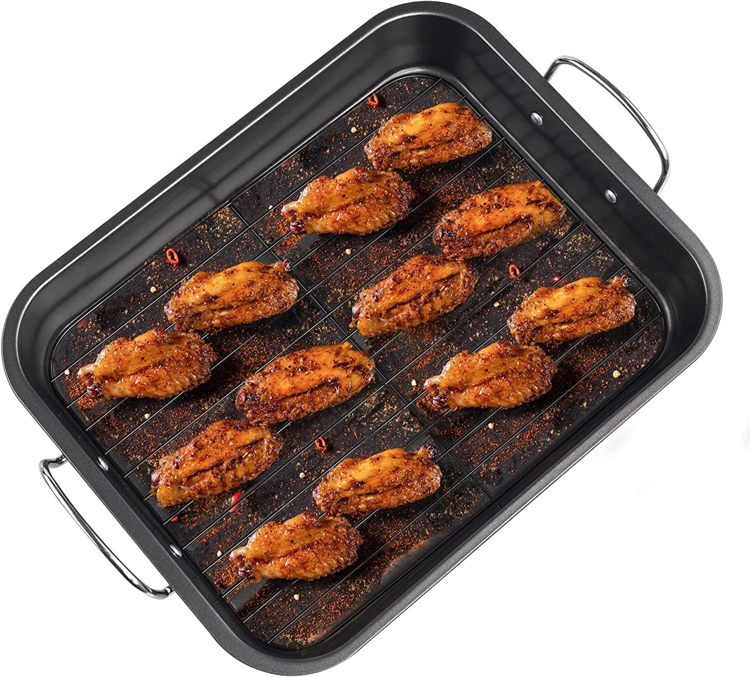 Kitcom Nonstick Roasting Pan with Rack. 16 Inch X 11.5 Inch Rectangular Roaster Set for Roasting Turkey. Chicken. Meat and Veggies. Gray - Image 5