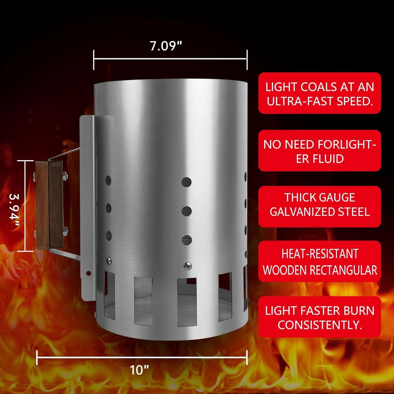 BRIAN & DANY Charcoal Chimney Starter Set for BBQ. Rapid Chimney Starter for Charcoal Grill with Heat Resistant Gloves and Blower. Large-Capacity Design 7.09 X 7.09 X 10.63 - Image 2