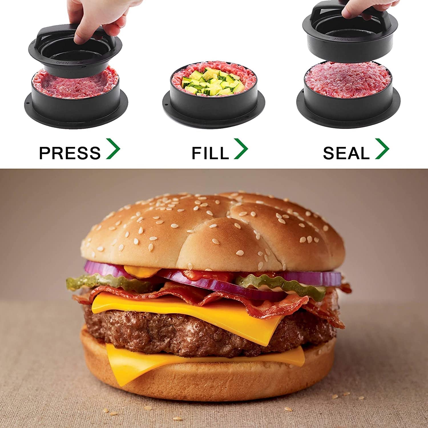 Hamburger Press Patty Maker. Burger Press. 3 in 1 Non-Stick Meat Beef Veggie Hamburger Mold. Kitchen Gadgets to Make Patty for Stuffed Slider BBQ Barbecue Grilling - Image 5
