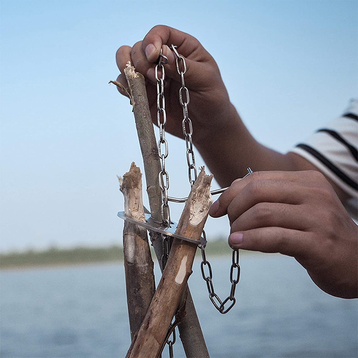 GOLDACE Stainless Steel Camping Gear and Equipment - Campfire Cooking Accessories Set - Radiate Portable round Cookware - Dutch Oven Camping Cookware - Outdoor Camp Tripod Cooking. Silver - Image 6