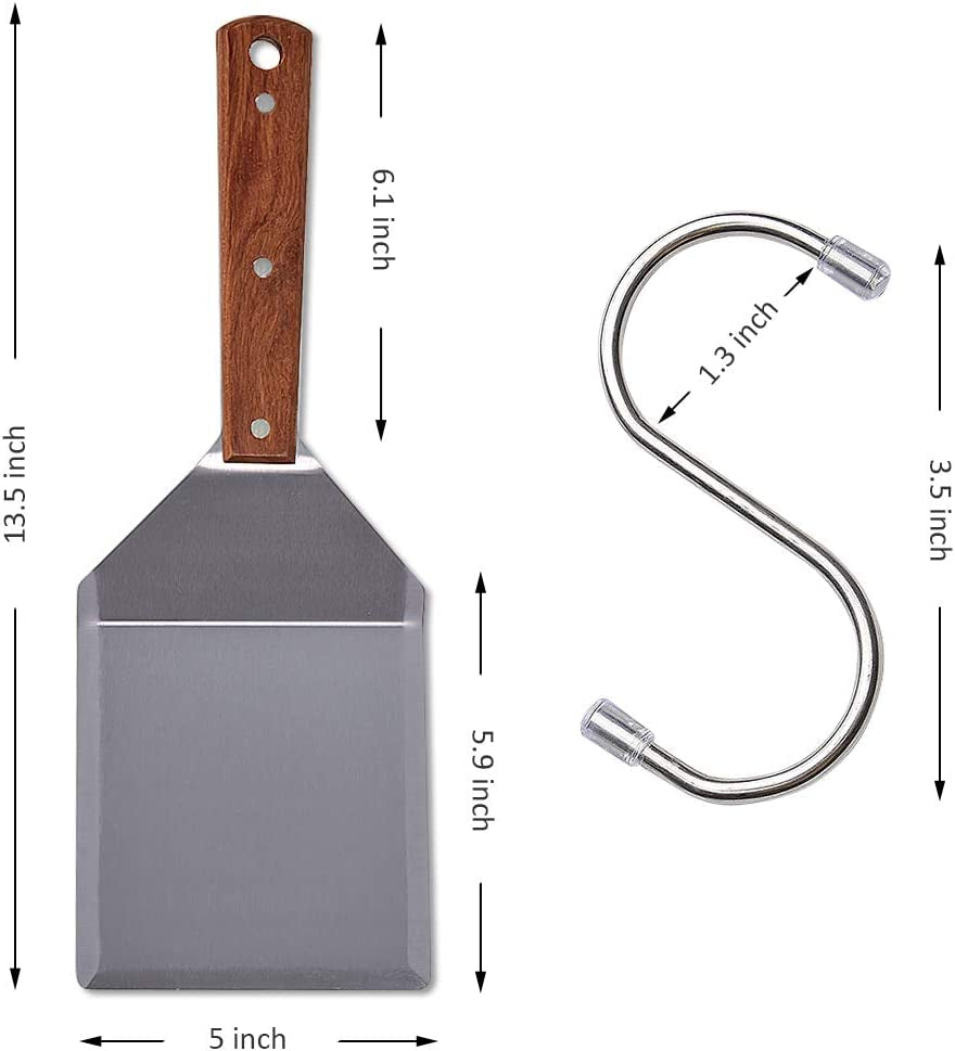 Stainless Steel Griddle Hamburger Spatula with Strong Wooden Handle. 13.5 X 5 Inches. Heavy Duty Spatula Turner with a Hook. Great for Pancake Flipper. Fish. Eggs. Burgers. Omelet and More - Image 2