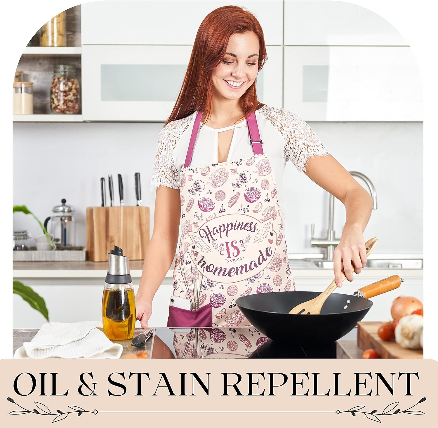 Waterproof Apron for Women with Large Pocket for Cooking & Baking - Oil and Stain Repellent - Image 3