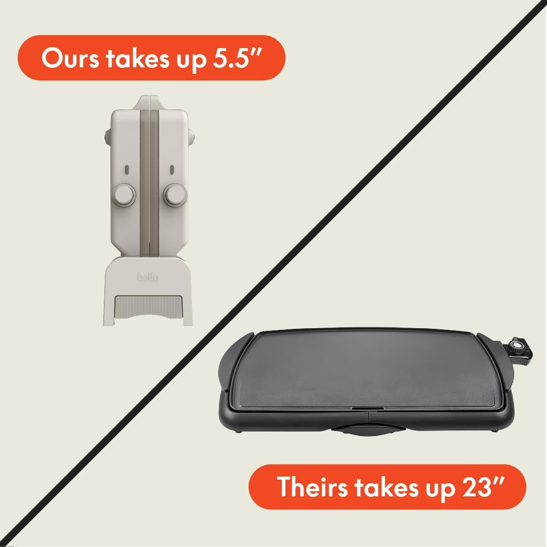 Bella 10X 20 Ceramic Fold-N-Store Dual Temp Griddle. Fits-Anywhere Kitchenware. Evergood Ceramic Nonstick Coating. 2 Temperature Zones up to 400°F. Dishwasher Safe Drip Tray. 1500 Watt. Oatmilk - Image 5