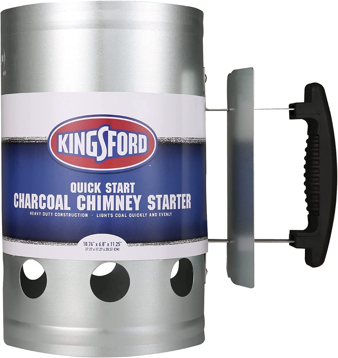 KINGSFORD Heavy Duty Deluxe Charcoal Chimney Starter | BBQ Chimney Starter for Charcoal Grill and Barbecues. Compact Easy to Use Chimney Starters and BBQ Grill Tools. Silver