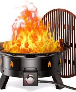Ciays Large Propane Fire Pit 24 Inch. Gas Fire Pit with Grill Grate. Folding Legs. Hose Hooks. Propane Tank Holder. Cover & Carry Strap. CSA Certified Portable Outdoor Fire Pit for Camping. 58.000 BTU