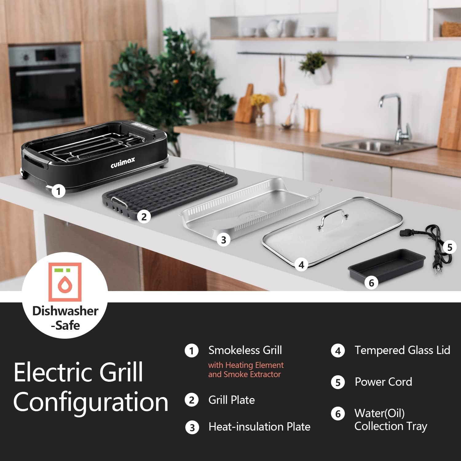 Smokeless Grill Indoor. Electric Grill. 1500W Grill Portable Korean BBQ Grill with LED Smart Display & Tempered Glass Lid. Non-Stick Removable Grill Plate. Dishwasher Safe. Black - Image 7