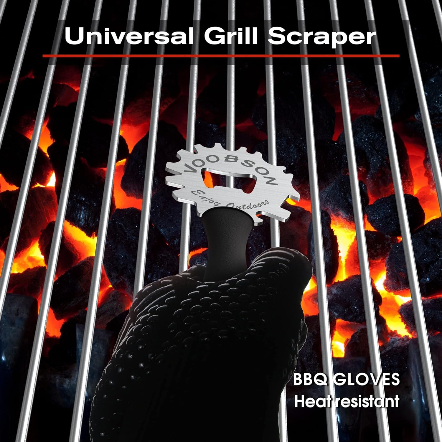 Grill Scraper Tool - Bristle Free Safe BBQ Cleaner with 1 Reusable Cleaning Gloves - Stainless Steel Heavy Duty Barbecue Brush Substitute Extended Handle & Bottle Opener Accessories - Image 2