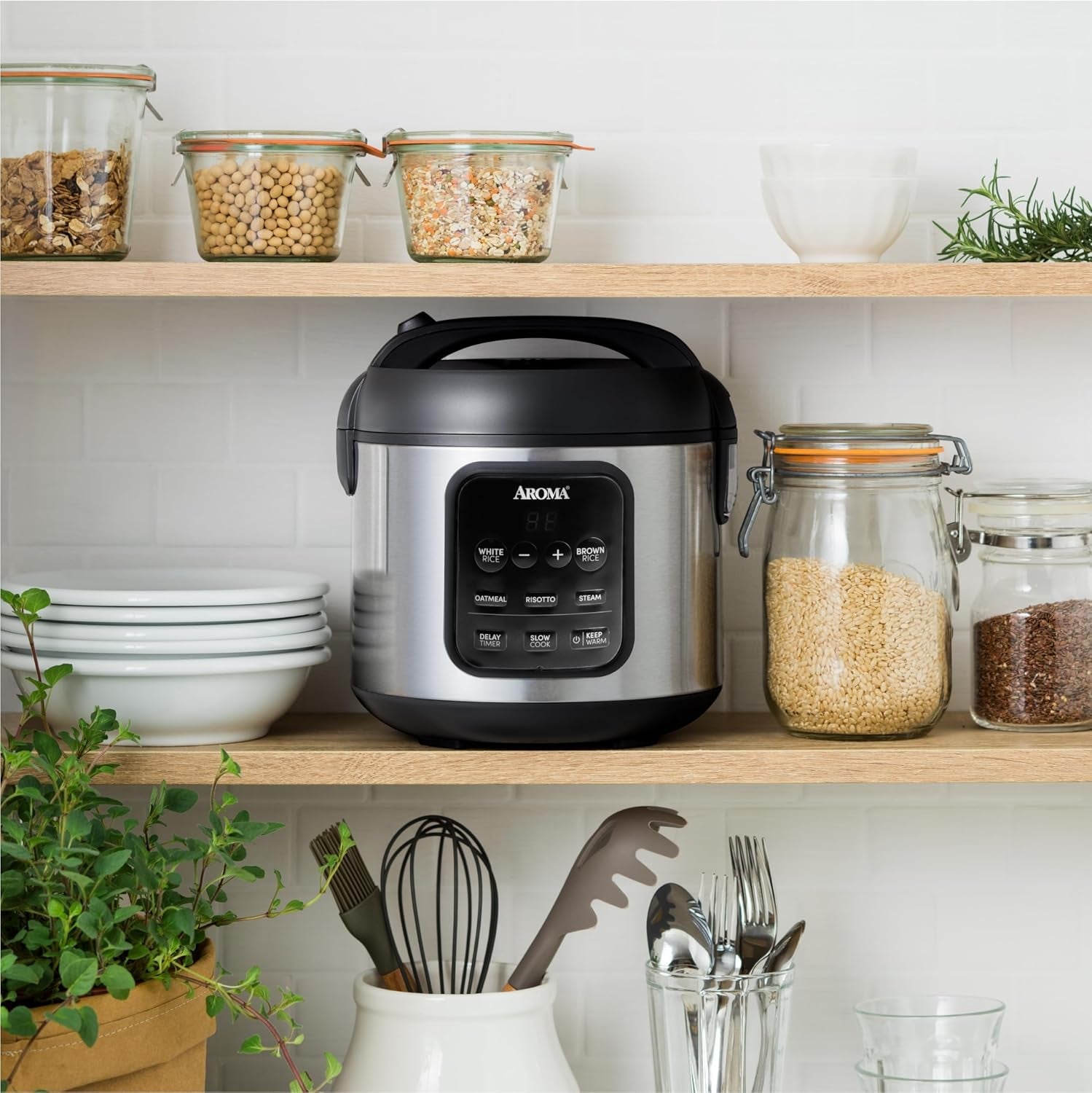 AROMA® Digital Rice Cooker. 4-Cup (Uncooked) / 8-Cup (Cooked). Steamer. Multicooker. Slow Cooker. Oatmeal Cooker. Auto Keep Warm. 2 Qt. Stainless Steel Exterior - Image 7