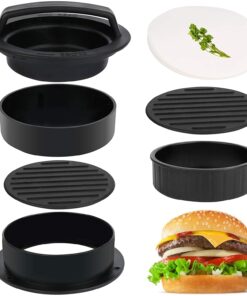 3 in 1 Stuffed Burger Press Patty Maker Rings Molds Kit. Non Stick Stuffer Hamburger Press Patty Maker - with 100 Pcs Wax Hamburger Patty Paper. Sausage Patty Press for Slider/Pattie/Grilling HAHAYOO