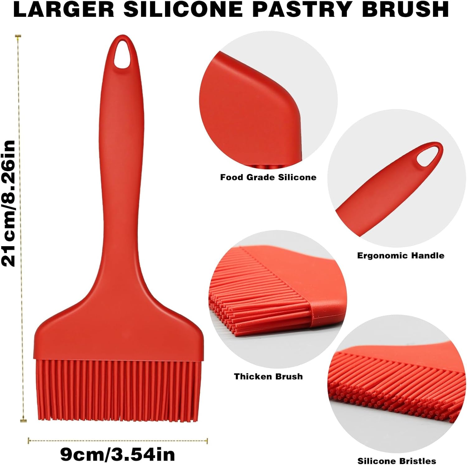 Silicone Basting Brush. Large BBQ Pastry Brush for Cooking. Extra Wide Basting Brush for Grilling Cooking Baking. Kitchen Brush Heat Resistant BBQ Food Brush for Sauce Butter Oil Marinades(Red) - Image 7