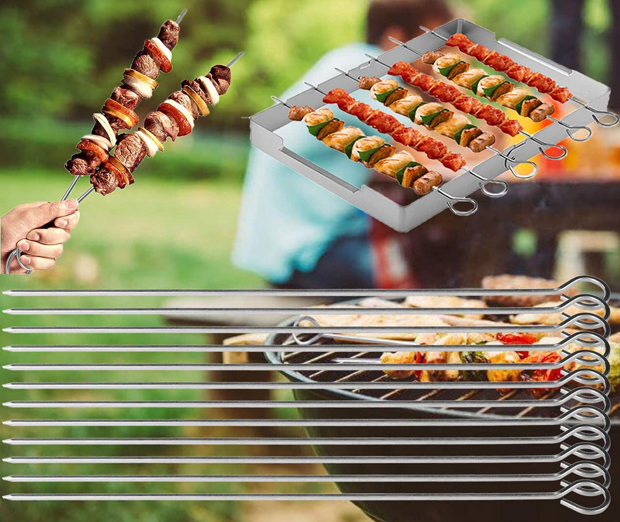 12 Inch Barbecue Skewers Metal BBQ Sticks.12Pack Stainless Steel Square Skewer.Kebob.Kabob Sets for Grill Outings Cooking (BBQ Skewers Square 12Inch-12P) - Image 7