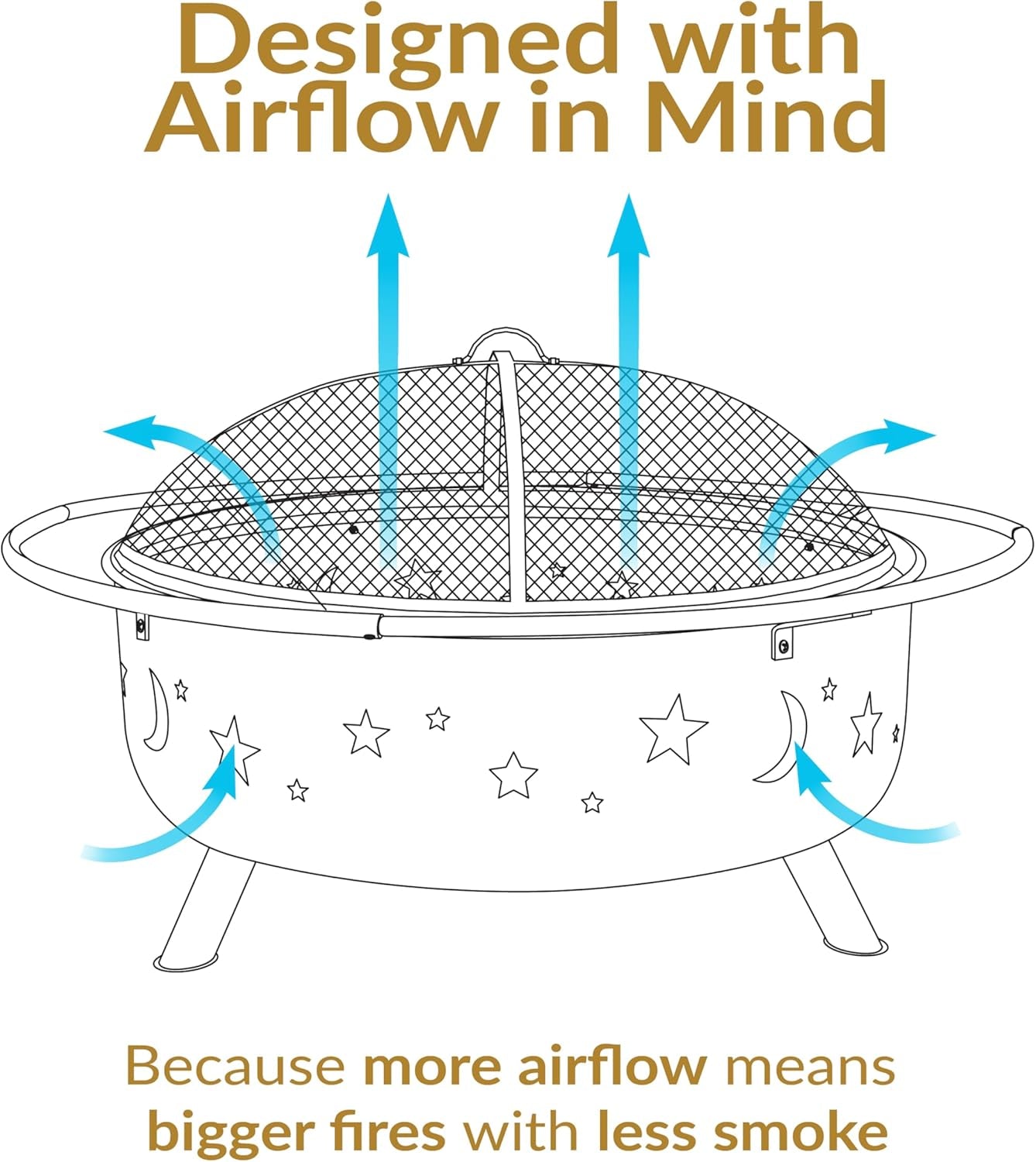 Sunnydaze Cosmic 42-Inch Large Outdoor Fire Pit - Wood-Burning Fire Pit with round Spark Screen. Poker. and Built-In Grate - Image 3