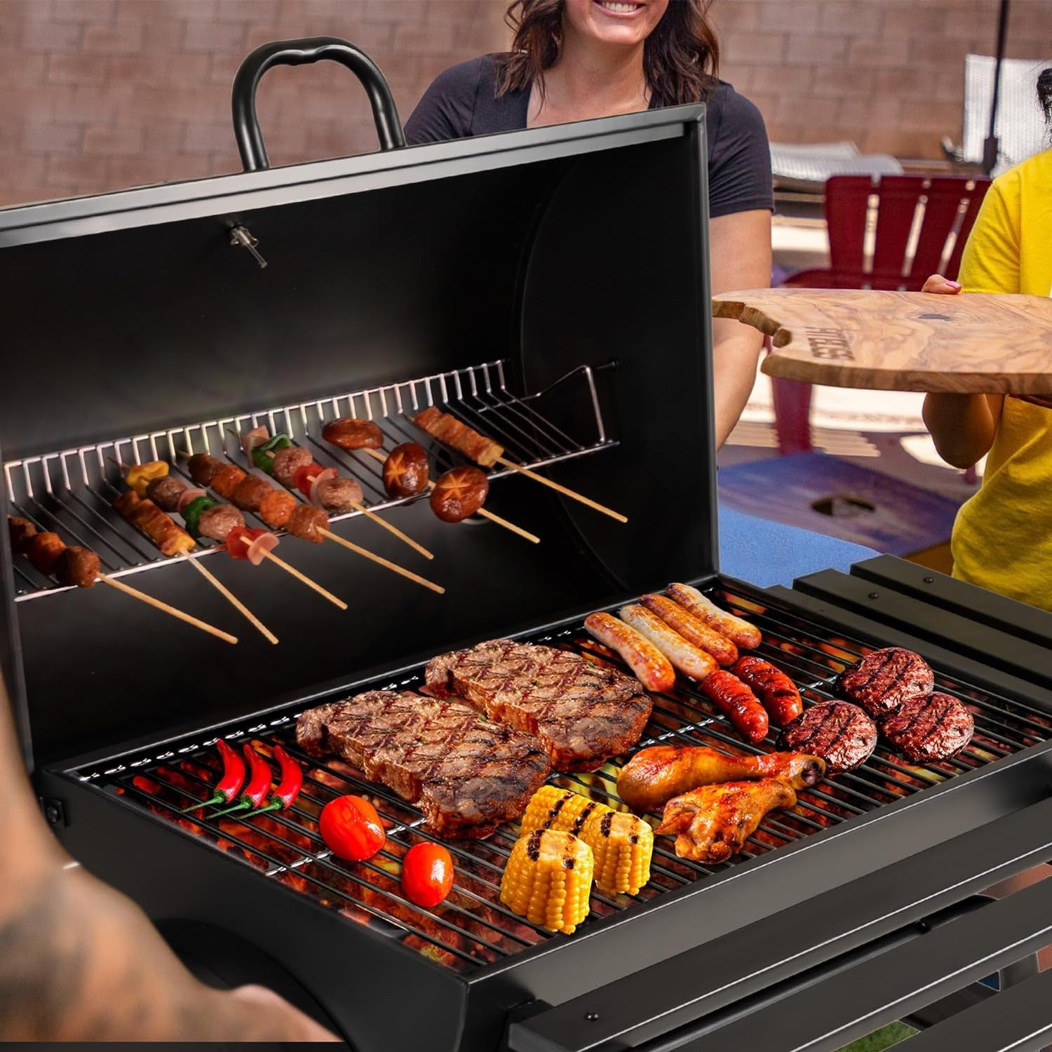 Flamaker Charcoal Grill Outdoor BBQ Grill with Side Oven & Thermometer Barbecue Grill Offset Smoker with Ash Catcher & Cover for Camping Picnics - Image 6