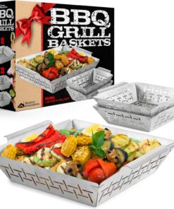 (Set of 3) Heavy Duty Vegetable Grill Baskets for Outdoor Grill. Stainless Steel Veggie Grilling Basket for All Grills. BBQ Gifts for Men. 1 Large & 2 Small