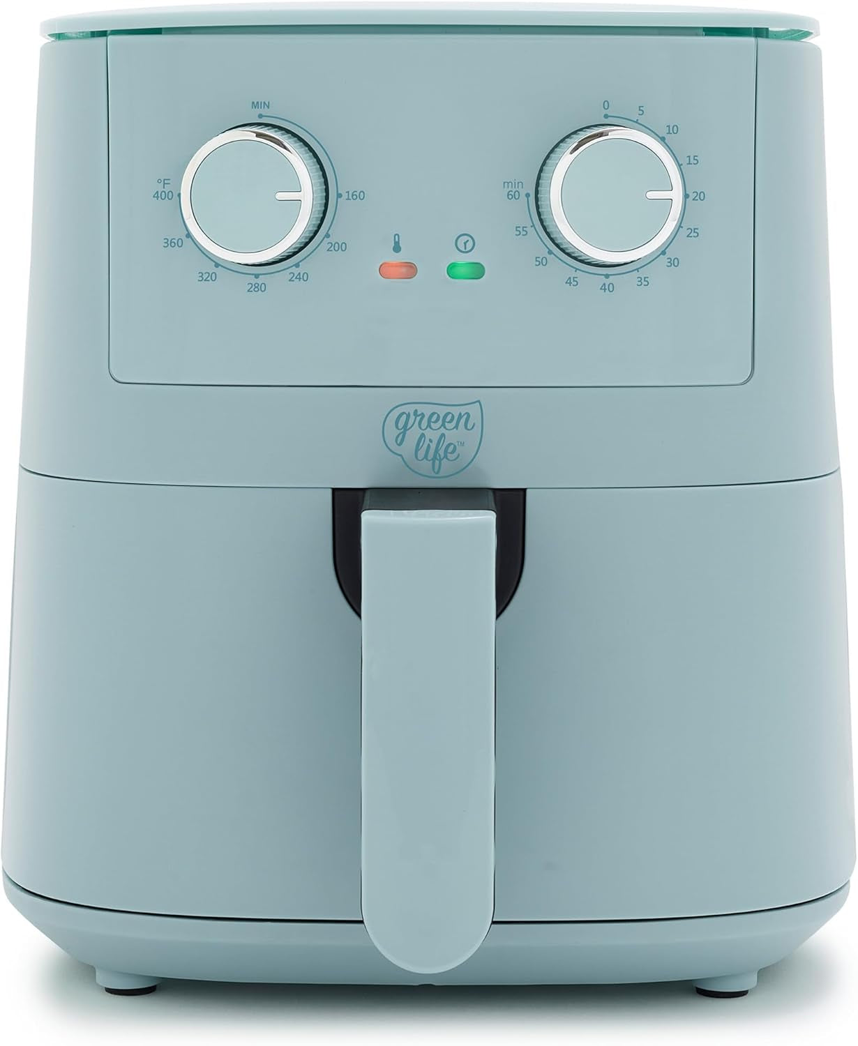 Greenlife 4.5QT Mechanical Air Fryer. Pfas-Free Ceramic Nonstick Crisper Drawer. Adjustable Temperature Timer Dial. LED Indicator. Holiday Gifting. Dishwasher Safe. Kitchen Essential. Blue Haze - Image 9