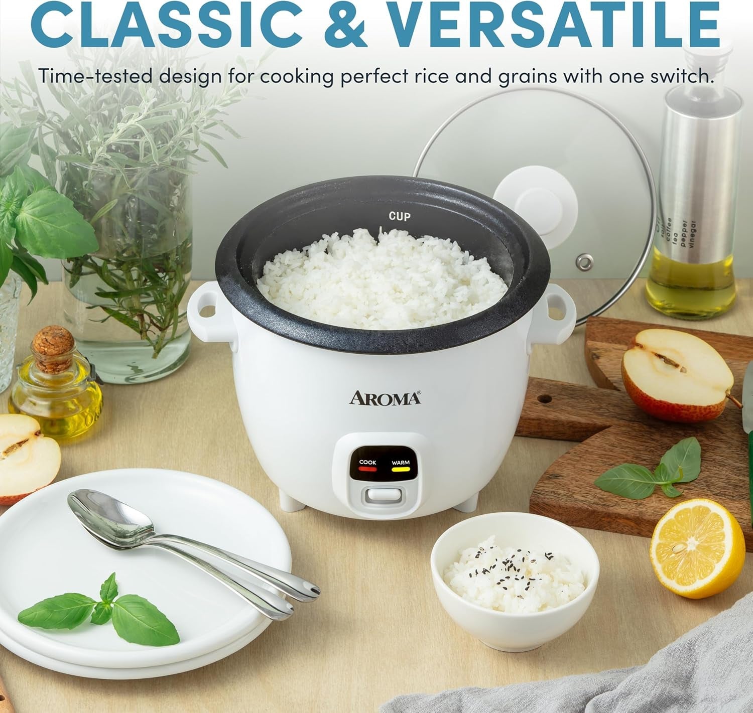 AROMA Rice Cooker. 3-Cup (Uncooked) / 6-Cup (Cooked). Small Rice Cooker. Oatmeal Cooker. Soup Maker. Auto Keep Warm. 1.5 Qt. White. ARC-393NG - Image 3