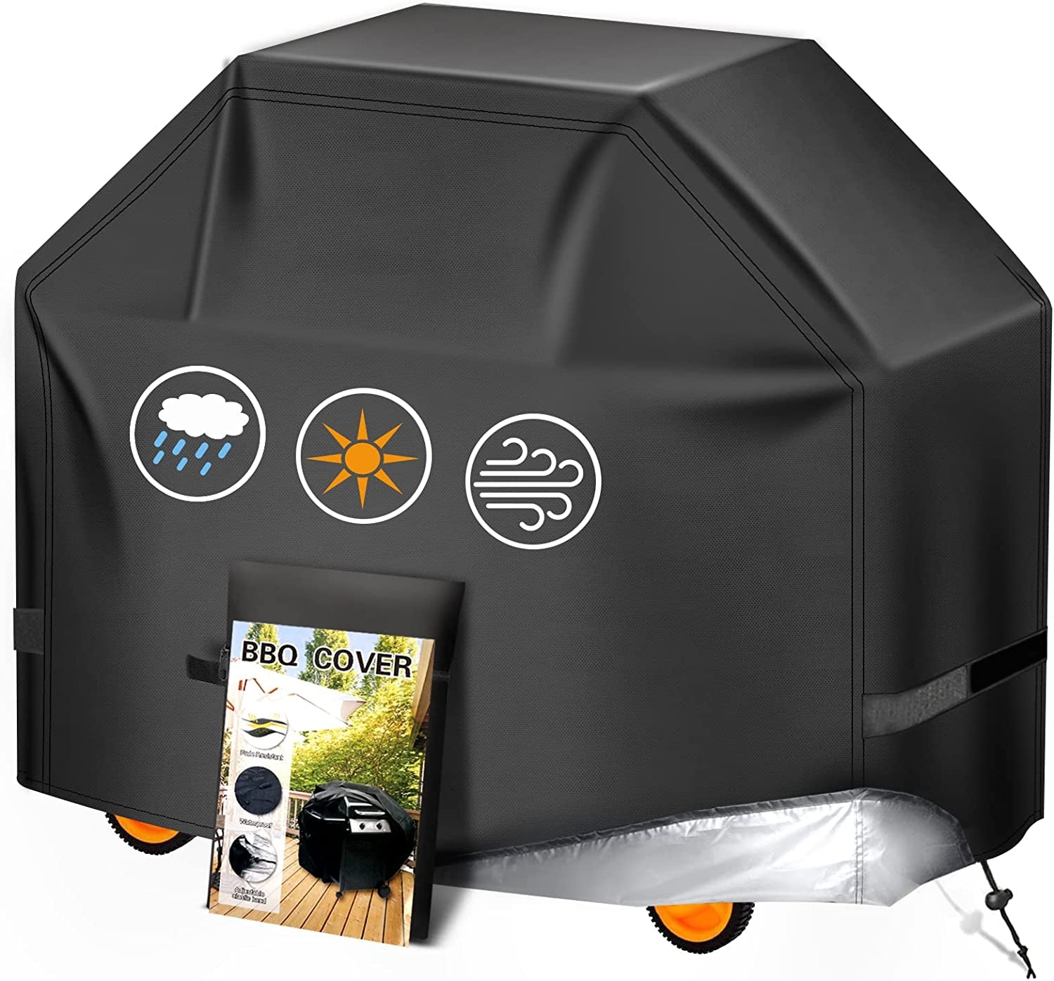 Aoretic Grill Cover. 58Inch BBQ Gas Grill Cover. Waterproof.Anti-Uv Material with Hook-And-Loop and Adjustable Rope for Weber Char-Broil Monument. Brinkmann Dyna-Glo Nexgrill Megamaster MASTERCOOK