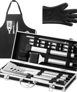 22Pcs Grilling Accessories. BBQ Accessories with Aluminum Case. Stainless Steel Grill Set Tools for Outdoor Camping&Barbecue. Grilling Gifts for Men Dad Fathers Day