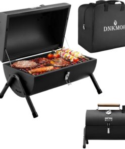 Portable Charcoal Grill. Tabletop Outdoor Barbecue Smoker. Small BBQ Grill for Outdoor Cooking Backyard Camping Picnics Beach by DNKMOR BLACK