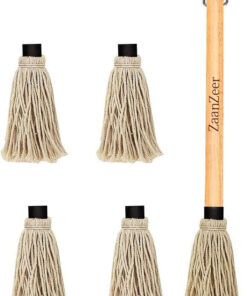 Zaanzeer 18 Inches BBQ Mop with Wooden Handle and 4 Extra Replacement Cotton Fiber Basting Mop Heads for Grilling and Smoking Steak