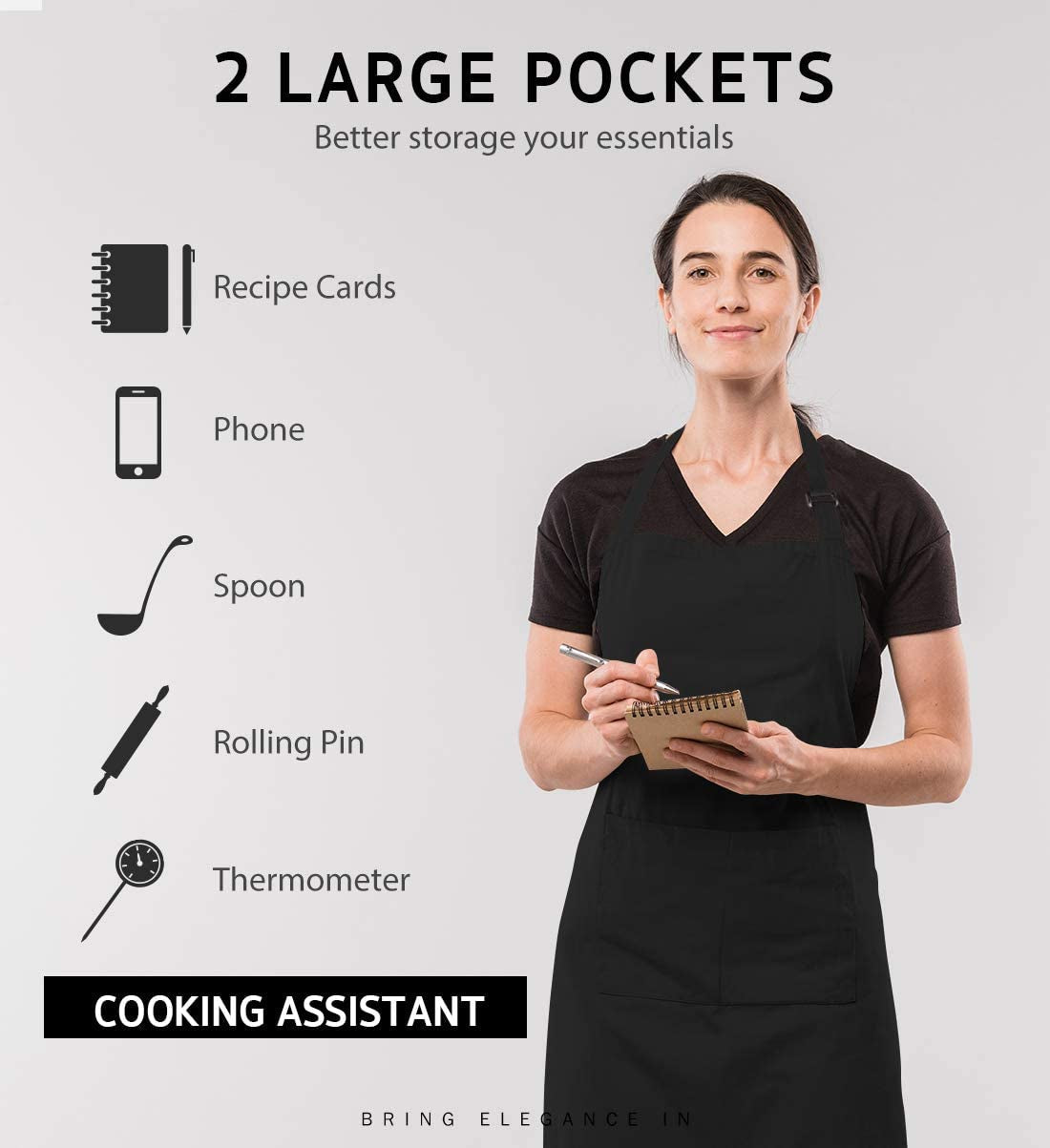 2 Pack Adjustable Bib Apron Waterdrop Resistant with 2 Pockets Cooking Kitchen Aprons for Women Men Chef. Black - Image 4