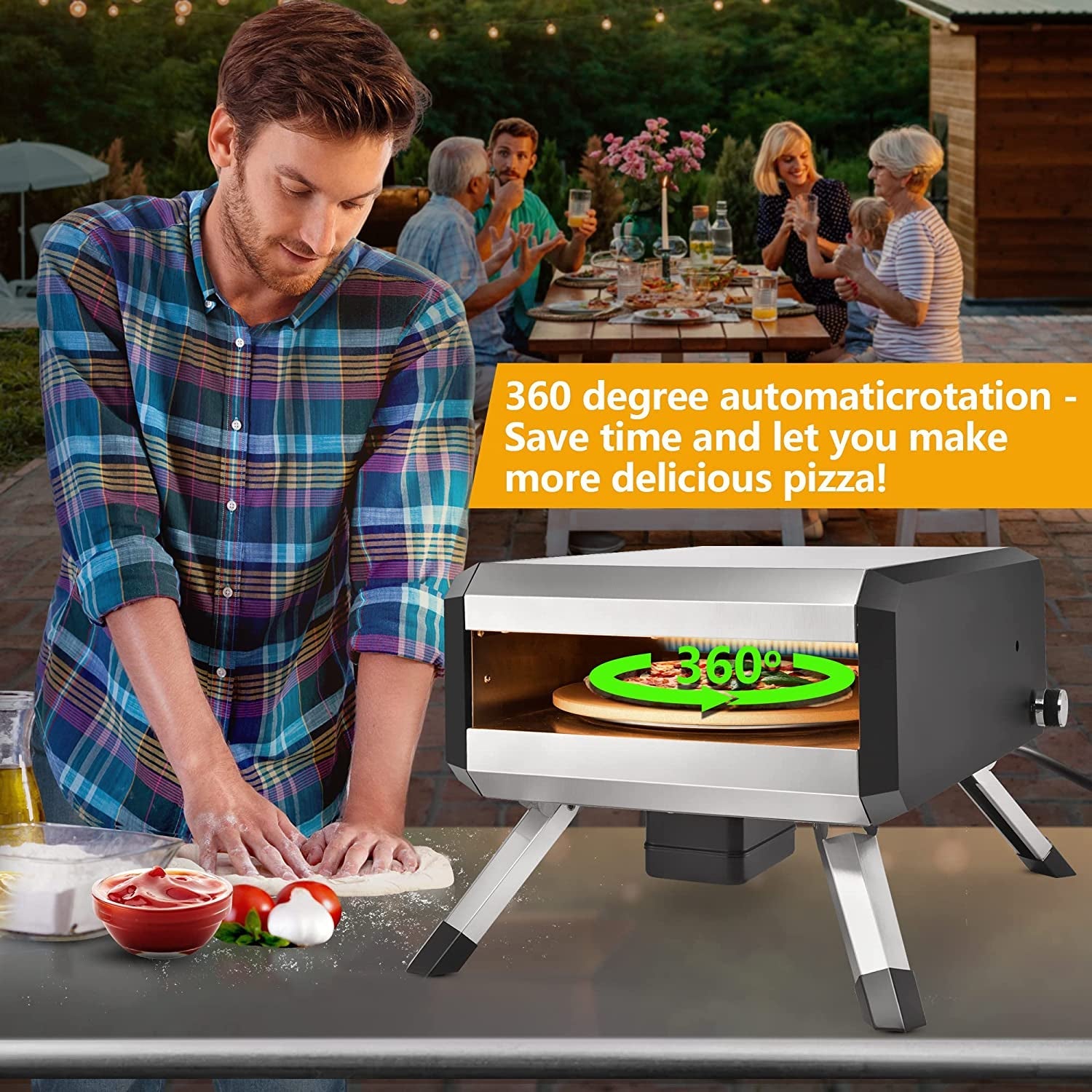 -Outdoor Gas Pizza Oven. Rotating Propane Pizza Grill Oven for Exterior Backyard Pizza Maker with 14 Pizza Stone. Portable Pizza Ovens for outside with Pizza Peel.Pia.Cutter.Gloves and Thermometer. - Image 2