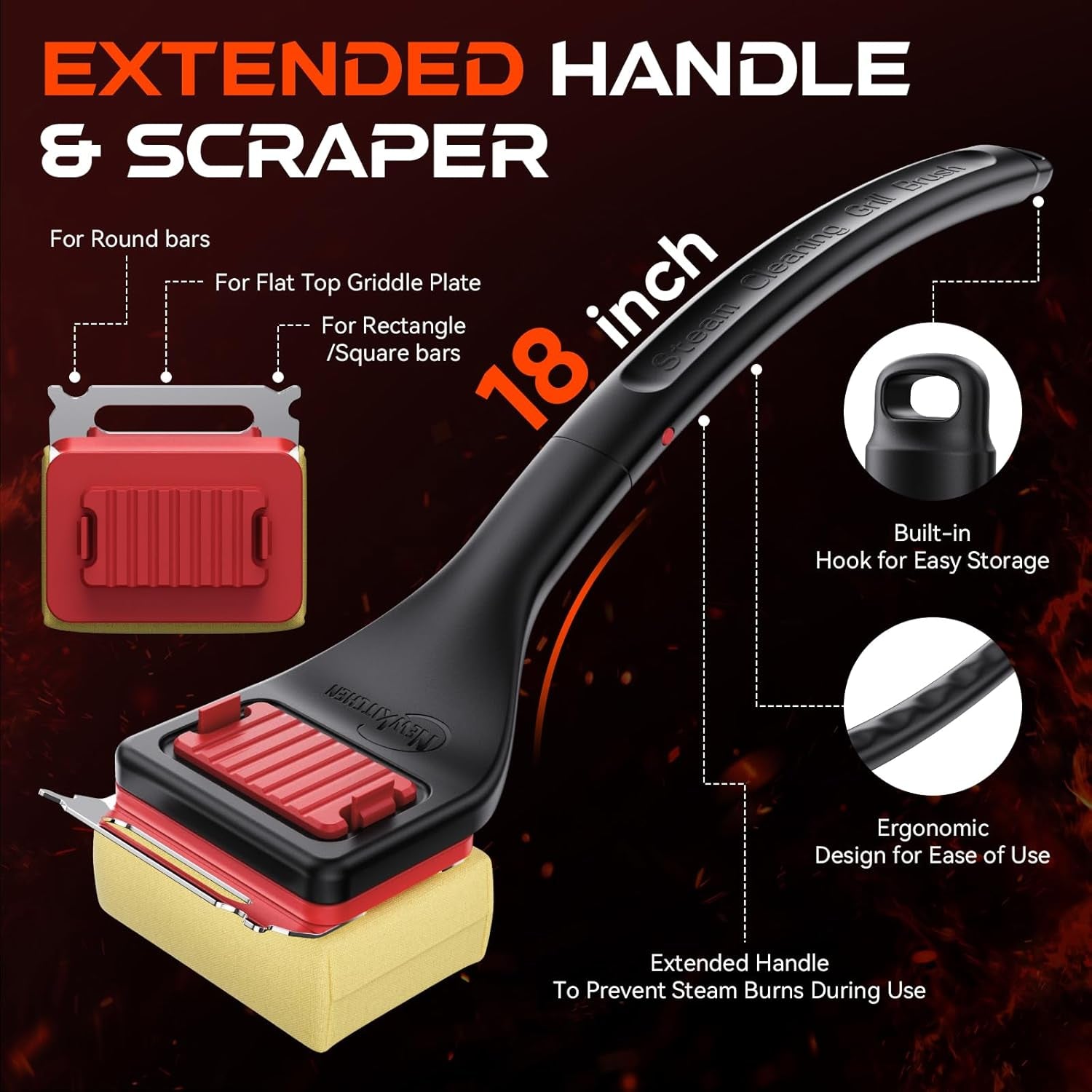 Grill Brush Bristle-Free Steam Cleaning. BBQ Brush Replaceable Heat-Resistant Kevlar Head with Grill Scraper Safe Barbecue Grill Cleaner - Image 3