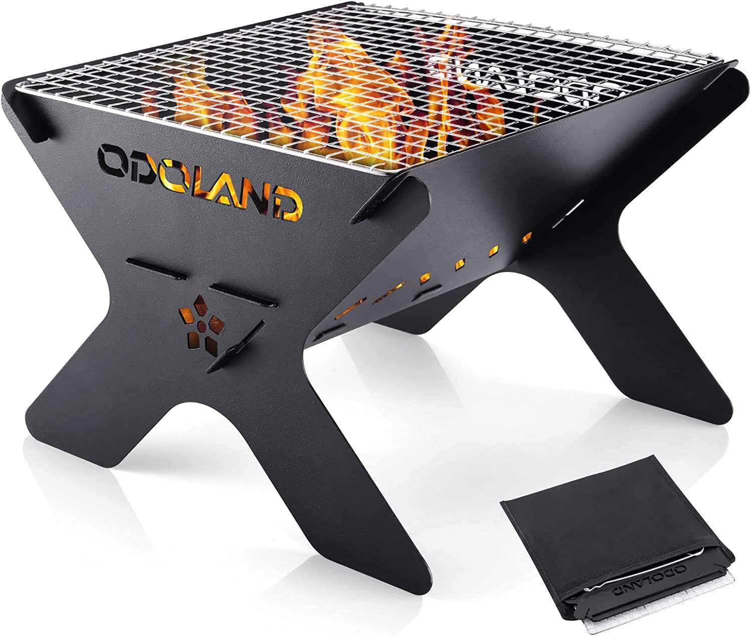 Odoland Camping Campfire Grill. Portable Folding Charcoal Grills. Backpacking BBQ Grill. Heavy Duty Firepit Grill with Carry Bag for Outdoor Cooking. Bonfire. Patio. Backyard