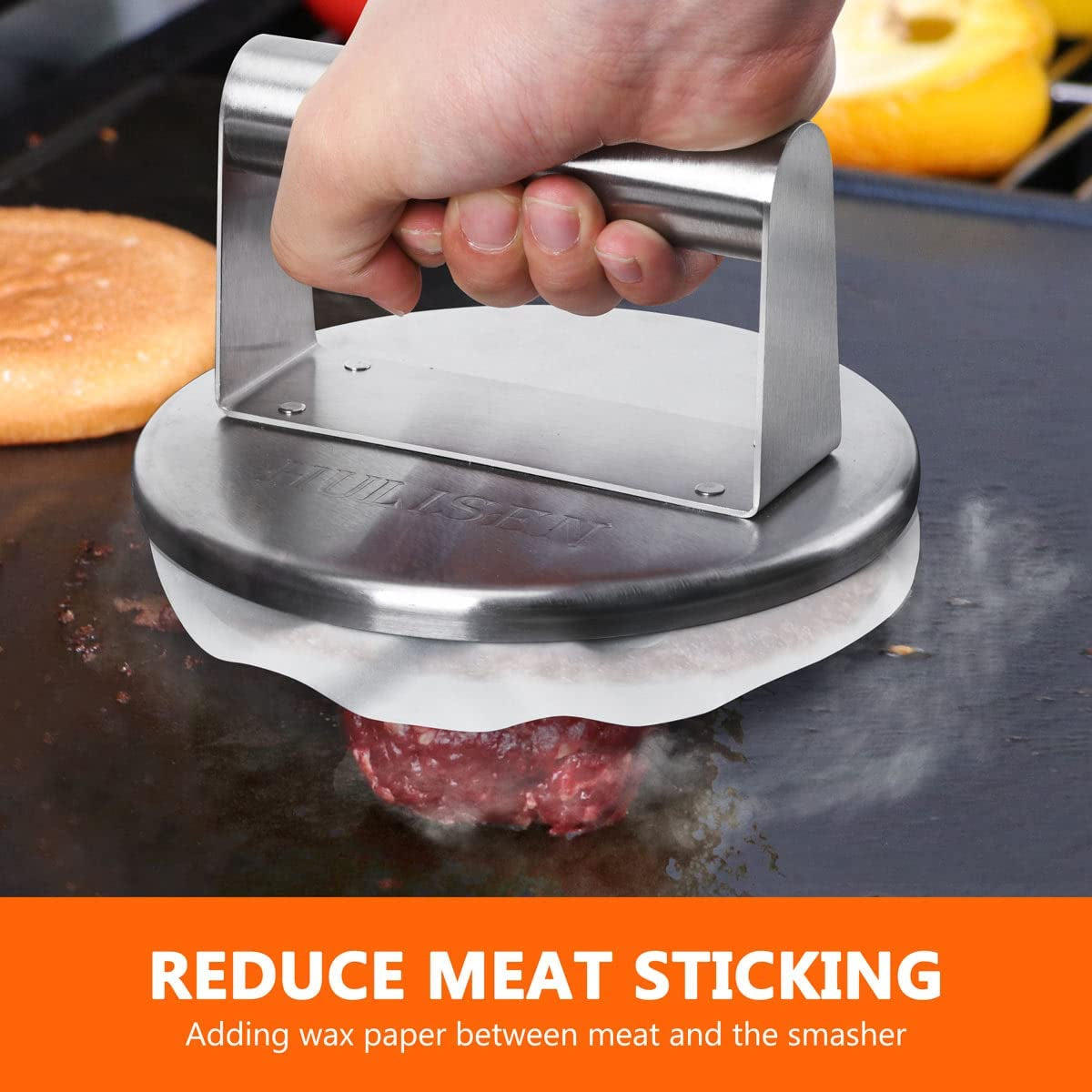 HULISEN Stainless Steel Smashed Burger Press. 6 Inch round Burger Smasher. Griddle Hamburger Press. Non Stick Grill Press for BBQ Griddle Cooking. Griddle Accessories Kit. Gift Package - Image 7
