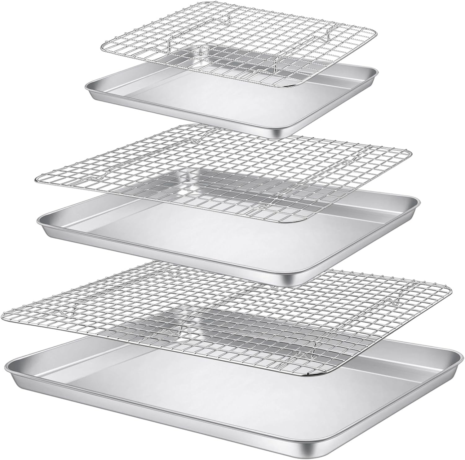 P&P CHEF Baking Sheet and Rack Set. 6 PACK (3 Sheets + 3 Racks). 3 Sizes Stainless Steel Baking Pans Cookie Sheets with Cooling Racks for Cooking & Roasting. Oven & Dishwasher Safe. Healthy & Durable - Image 8