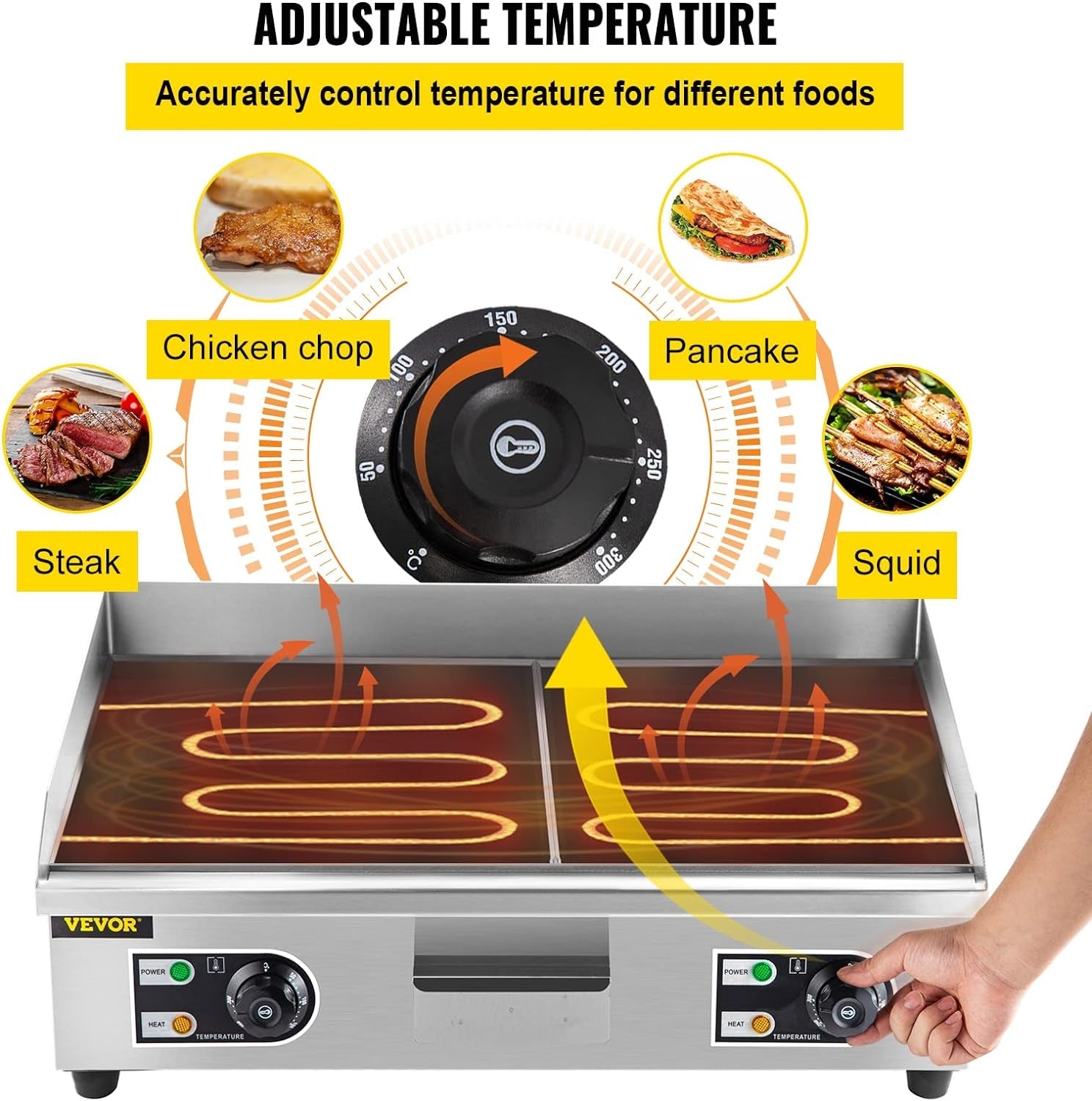 30 Commercial Electric Griddle 3000W Electric Countertop Griddle Non-Stick Restaurant 110V Teppanyaki Flat Top Grill Stainless Steel Adjustable Temperature Control 122°F-572°F (NO PLUG) - Image 4