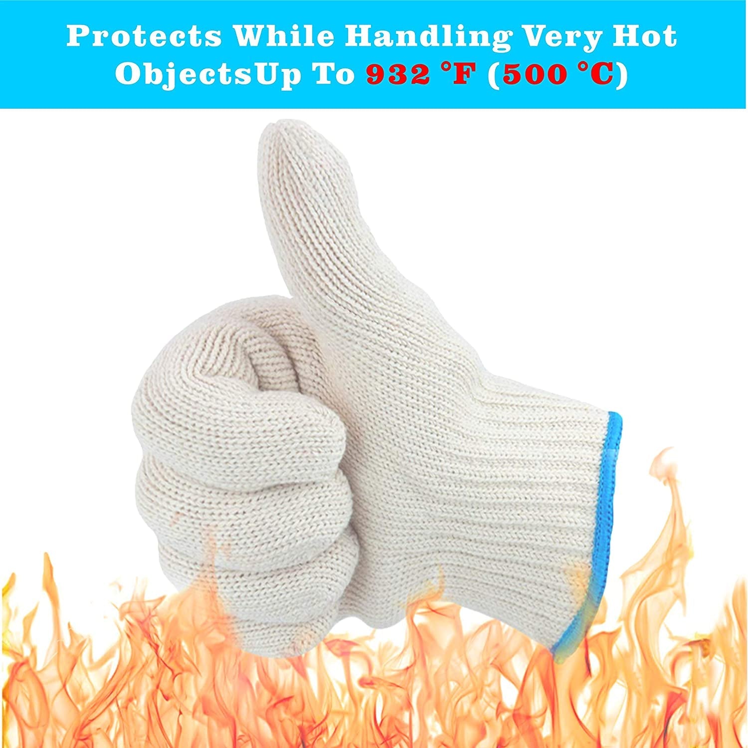 Heat Resistant Gloves - EN407 Certified 932°F Oven Gloves. Cut-Resistant Grill Gloves. Cooking Gloves for BBQ. Grilling. Baking. Cutting. Welding. Smoker Fireplace. 1 Pair (2 Pieces Set). White - Image 3