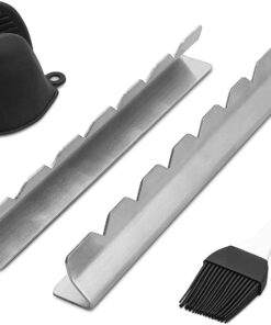 RIMCROW Kabob Rack for Grill. Oven or Smoker; Holds Shish Kebab Skewers for BBQ; Stand Is Compatible with Round. Flat. Metal. or Bamboo Skewer Sticks; Includes Basting Brush and Silicone Mitt