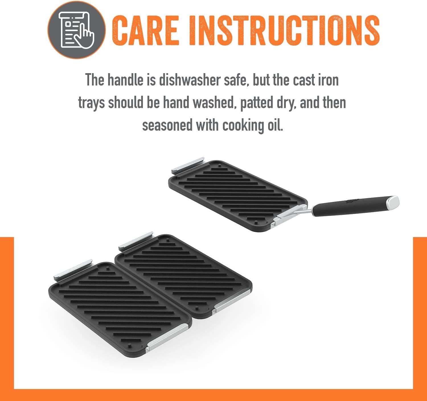 ™ SEAR 'N SERVE Cast Iron Grill Pan Set Includes 3 Cast Iron Grilling Baskets & Clip-On Handle - Cast Iron Grill Pans for Stove Tops or Outdoor Grills - Image 7