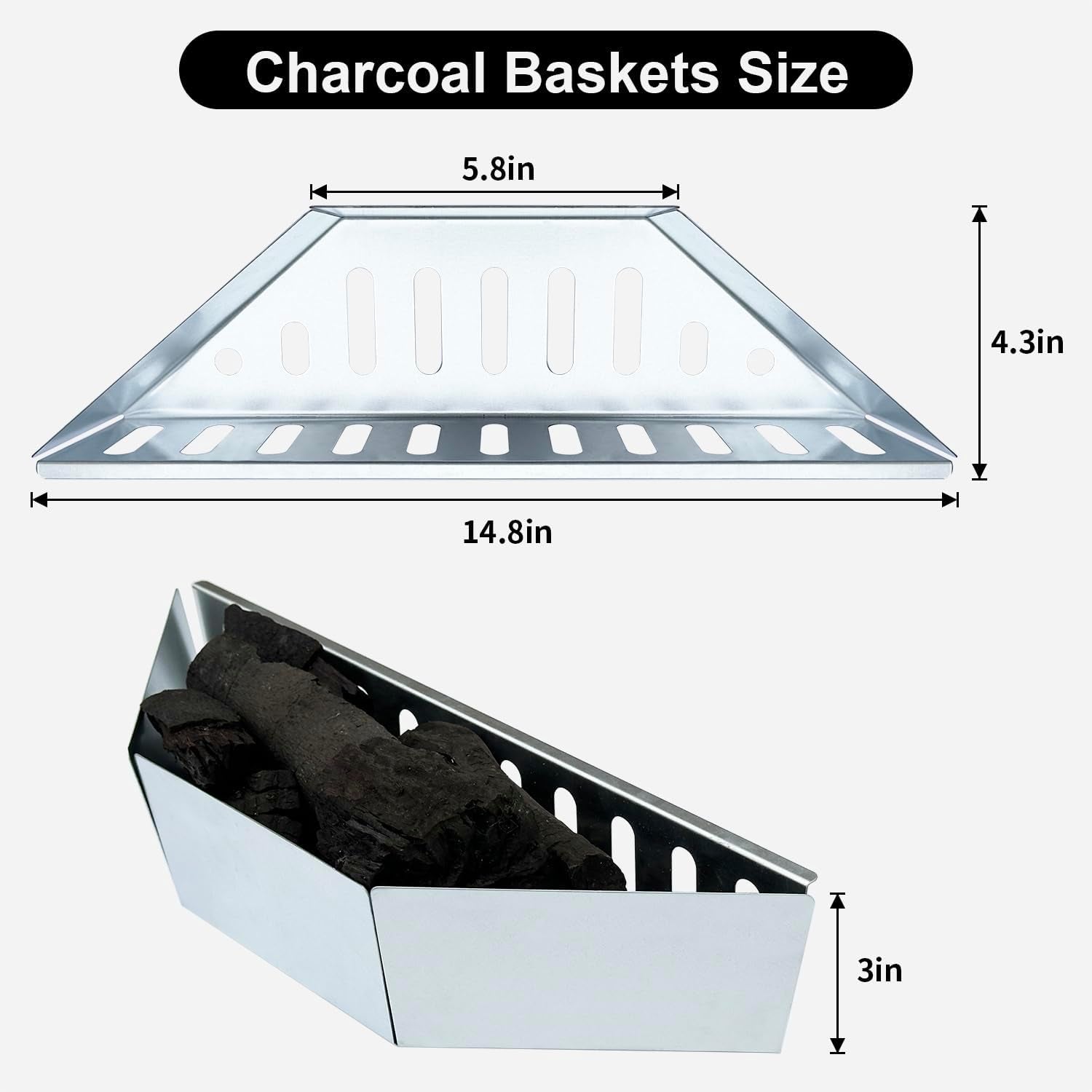 Charcoal Basket Set of 2 - BBQ Charcoal Grill Basket Holders. Heavy Duty Grill Accessories Replacement for Weber 22 Kettle Grill. Compatible with Weber Grill Accessories & Parts. Universal Fit for Charcoal Grills - Image 2