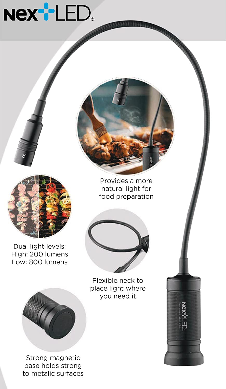 NT-7647-F Magnetic BBQ Grilling Light for Outdoor Grill. 18-Inch Flexible Gooseneck. Heat & Weather Resistant. IP-54. Warm Natural Lighting Shows True Color of Your Food. Perfect Grill Gift - Image 2