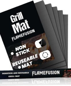 Flamefusion Grill Mat - Heavy Duty 600 Degree BBQ Grill Mat for Outdoor Grilling (Set of 5) | Extended Warranty