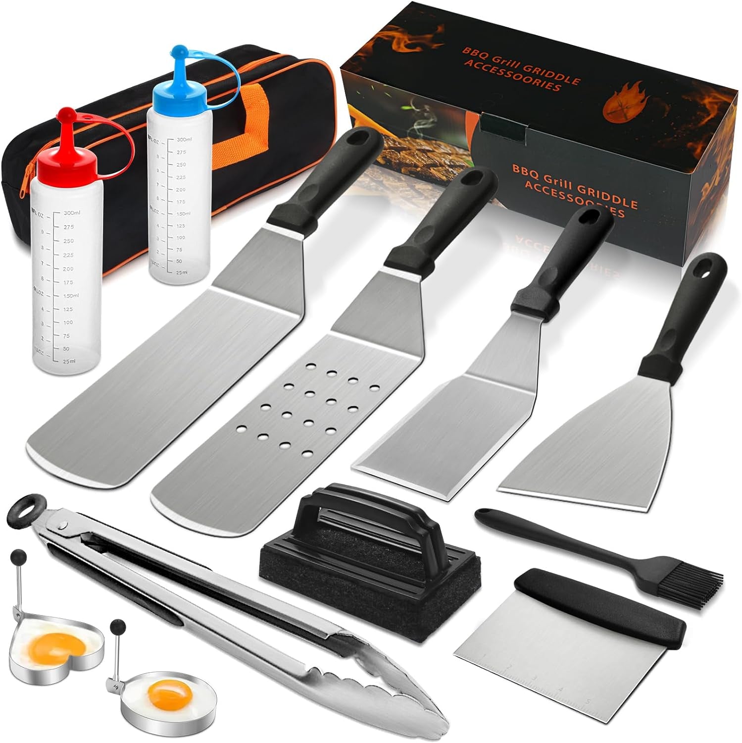 14PCS Griddle Accessories Kit. Flat Top Grill Accessories Set for Blackstone and Camp Chef. Grill Spatula Set with Enlarged Spatulas. Scraper for Outdoor Barbecue