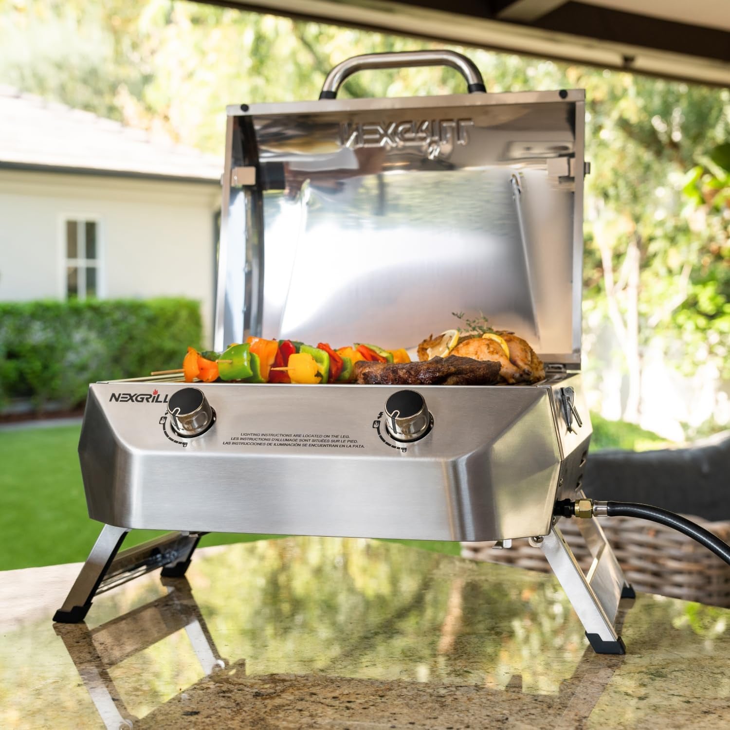 Nexgrill Stainless Steel 2-Burner Portable Gas Grill with Locking Lid. Folding Legs. 20.000 Btus. 251 SQ in Cooking Space. Tabletop Grill for Camping. Outdoor Cooking. Patios. and More - 820-0007GE - Image 6